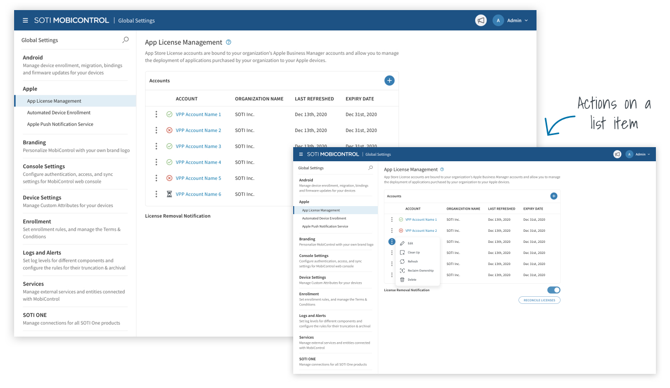Global Settings High-fidelity Actions