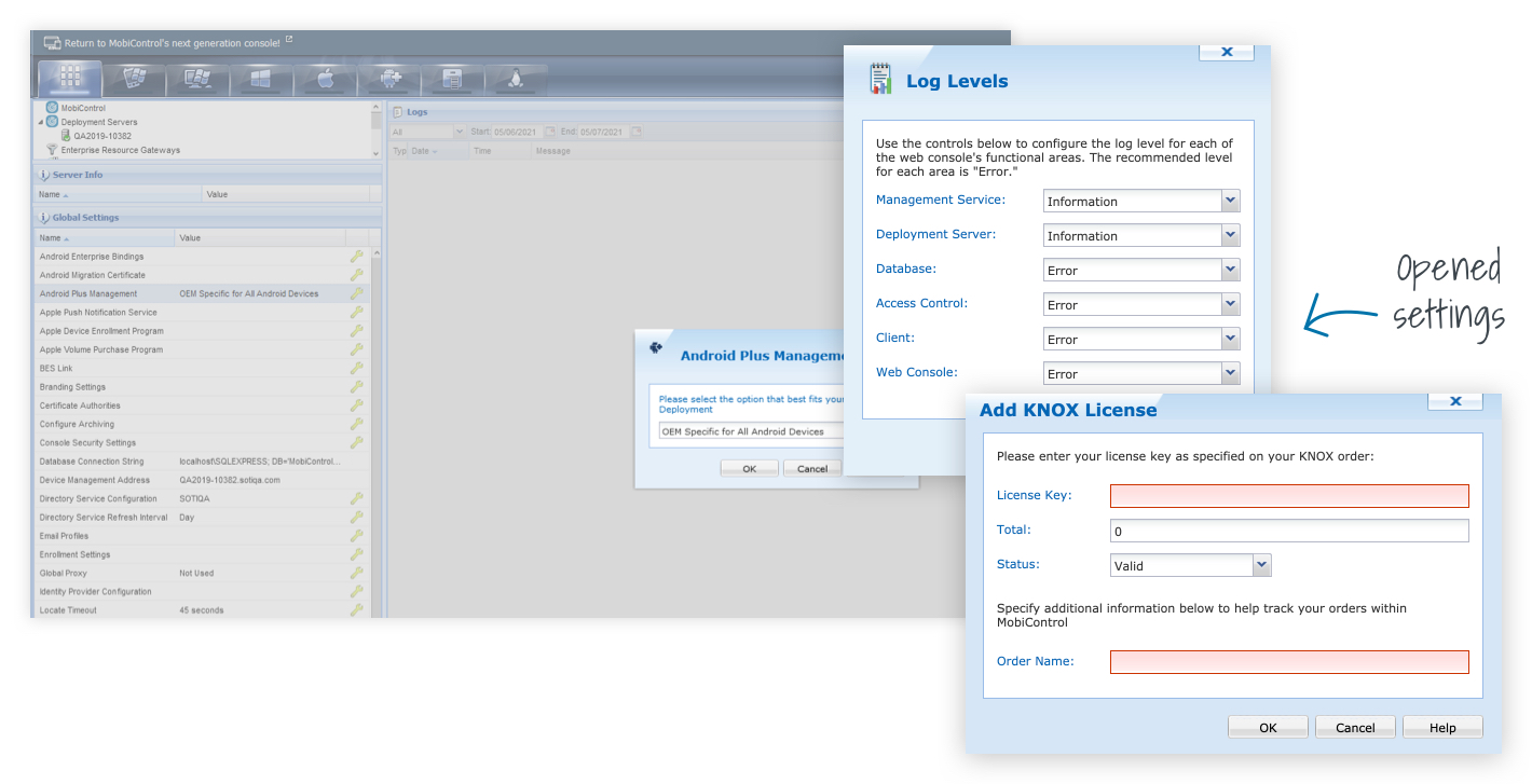Legacy Global Settings Dialogs